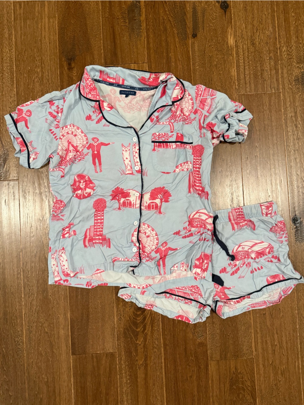 Light Blue & Pink Scenic Short Pajama Set Dallas Edition